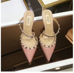 Heeled Sandals Summer 2026 Women's Shoes Luxury Rivet Slippers Patent Leather Pointed Toe Comfortable Elegant Casual Ladies Shoe