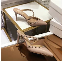 Heeled Sandals Summer 2026 Women's Shoes Luxury Rivet Slippers Patent Leather Pointed Toe Comfortable Elegant Casual Ladies Shoe