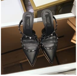 Heeled Sandals Summer 2026 Women's Shoes Luxury Rivet Slippers Patent Leather Pointed Toe Comfortable Elegant Casual Ladies Shoe