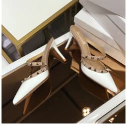 Heeled Sandals Summer 2026 Women's Shoes Luxury Rivet Slippers Patent Leather Pointed Toe Comfortable Elegant Casual Ladies Shoe