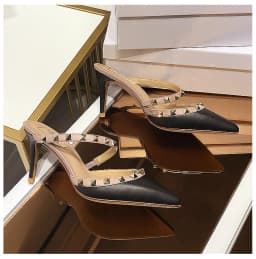 Heeled Sandals Summer 2026 Women's Shoes Luxury Rivet Slippers Patent Leather Pointed Toe Comfortable Elegant Casual Ladies Shoe