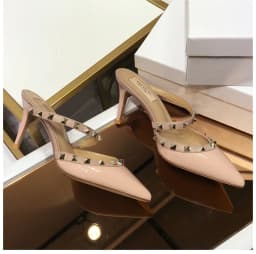 Heeled Sandals Summer 2026 Women's Shoes Luxury Rivet Slippers Patent Leather Pointed Toe Comfortable Elegant Casual Ladies Shoe