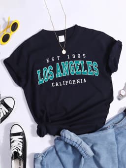 Esr 1905 Los Angeles California Print Woman T-Shirts Vintage Simple Style Clothes Niche Niche T-Shirt Hip Hop Casual Tee Shirt
