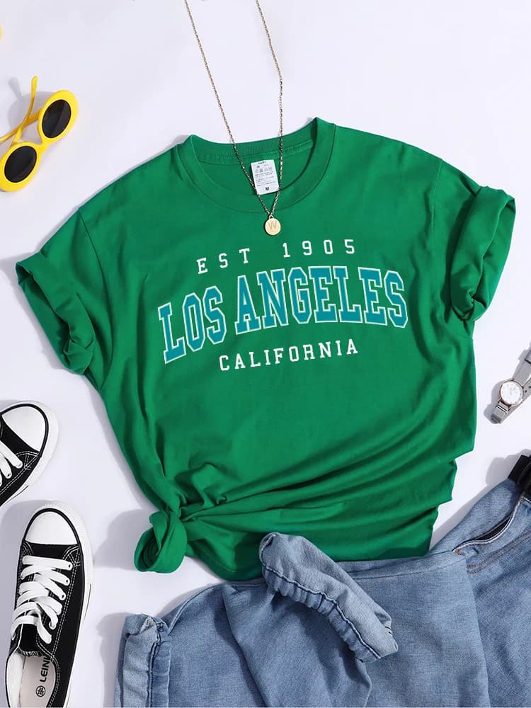 Esr 1905 Los Angeles California Print Woman T-Shirts Vintage Simple Style Clothes Niche Niche T-Shirt Hip Hop Casual Tee Shirt