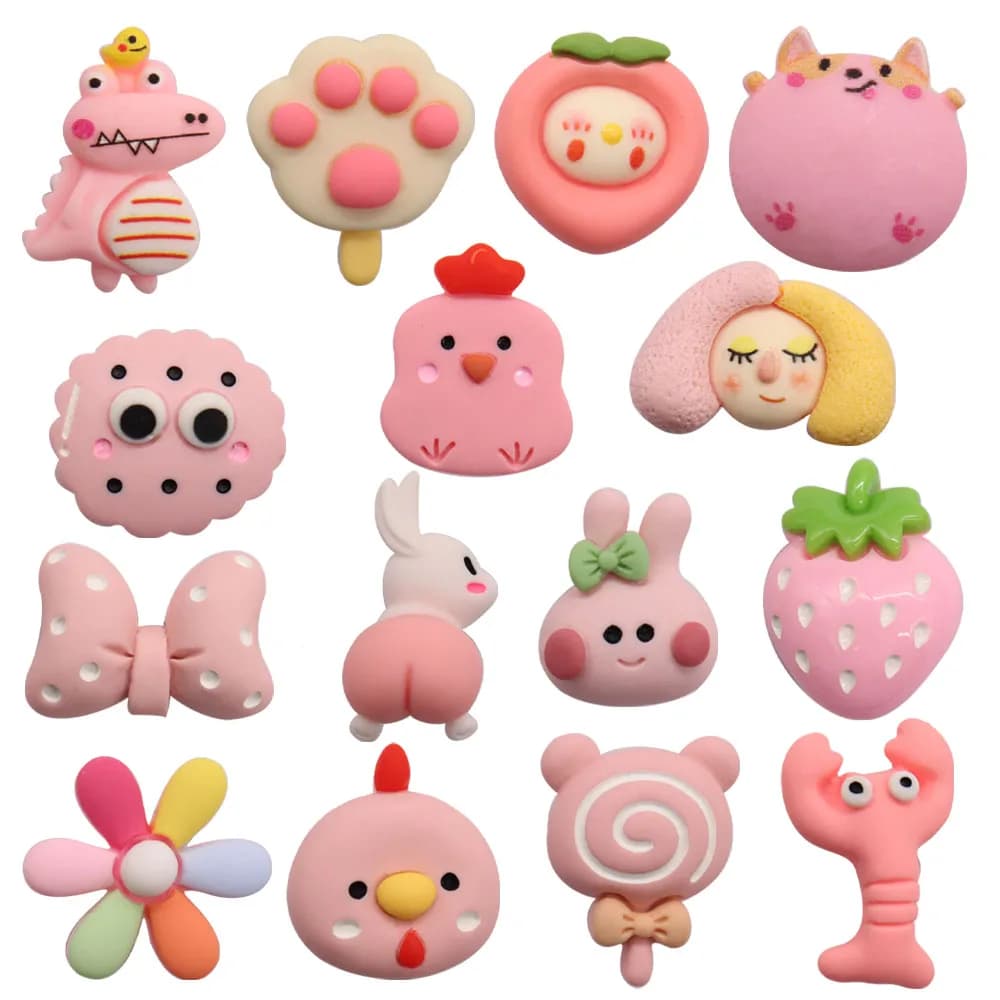 Single Sale 1-15pcs Shoe Charms Pink Cute Rabbit Chicken Accessories Resin Shoes Decoration DIY Fit Wristbands Kids X-mas Gift