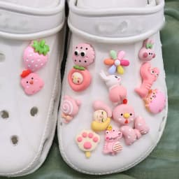 Single Sale 1-15pcs Shoe Charms Pink Cute Rabbit Chicken Accessories Resin Shoes Decoration DIY Fit Wristbands Kids X-mas Gift