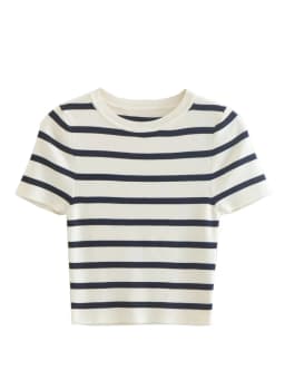 KEYANKETIAN women's round neck short-sleeved knitted striped shirt summer new British style tight short fashion pullover top