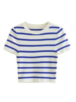 KEYANKETIAN women's round neck short-sleeved knitted striped shirt summer new British style tight short fashion pullover top