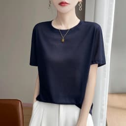 2026 Summer New Round Neck T-shirt Joker Thin Solid Color Short Sleeve Half Sleeve Loose Bottom Top
