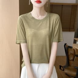 2026 Summer New Round Neck T-shirt Joker Thin Solid Color Short Sleeve Half Sleeve Loose Bottom Top