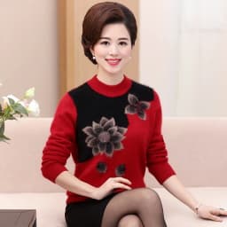 Autumn Winter Floral Pattern Thick Knitted Round Neck Sweaters Elegant Women's Clothing New Fashion Diamonds Long Sleeve Jumpers