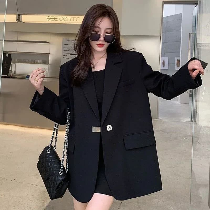 Lucyever Black Loose Blazer Jacket for Women Korean Fashion Streetwear Long Sleeve Blazers Ladies Spring Autumn Casual Suit Coat