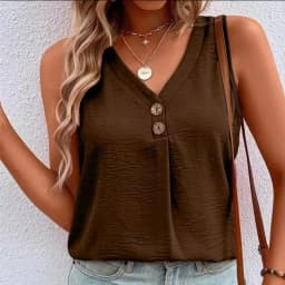 2023 New Women Summer Button V-Neck Sleeveless Blouses Casual Solid Color Tank Tops Ladies Loose Oversized Vest Streetwear Shirt