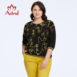 Astrid Women's t-shirt 2023 Cotton Top Female Oversized Vintage Fashion Graphic Print Diamonds Craft Basic Clothing Female Tees