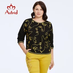 Astrid Women's t-shirt 2023 Cotton Top Female Oversized Vintage Fashion Graphic Print Diamonds Craft Basic Clothing Female Tees