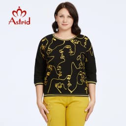 Astrid Women's t-shirt 2023 Cotton Top Female Oversized Vintage Fashion Graphic Print Diamonds Craft Basic Clothing Female Tees