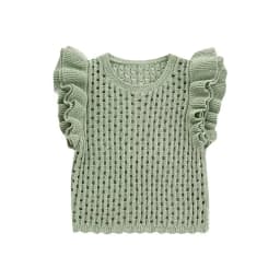 KEYANKETIAN Summer New Women's Hollow Crochet Short Sleeve Knitwear Boho Style Cascading Sweet O-Neck Light Sweater Crop Top