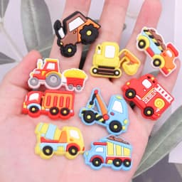 Single Sale 1pcs PVC Shoe Charms Fire Engine Excavator Crane Truck Hole Slipper Accessories Shoes Ornament For Children Gift