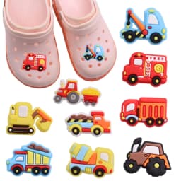 Single Sale 1pcs PVC Shoe Charms Fire Engine Excavator Crane Truck Hole Slipper Accessories Shoes Ornament For Children Gift