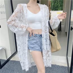 Women's Hooded Jacket Lace Sun Protection Jacket Spring Summer Plus Size Loose Retro Mid-length Hooded Jacket Thin Light Korean