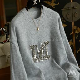 Autumn/winter new 100% pure cashmere sweater women M letter nailed beaded embroidery round neck knitted jumper wool base sweater