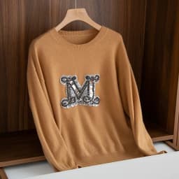 Autumn/winter new 100% pure cashmere sweater women M letter nailed beaded embroidery round neck knitted jumper wool base sweater