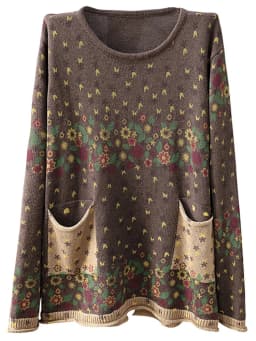 Amax luluE Brand Spring Korean Floral Sweaters Women Printed Vintage Classic Leisure Jumpers 2023 Ladies Casual Knitted Pullover