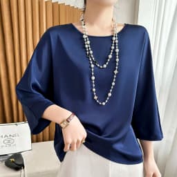 Summer New Short-Sleeved Acetic Acid Satin Round Neck Loose Joker T-Shirt Women's Mid-Sleeve Five-Point Sleeve Jacket Short