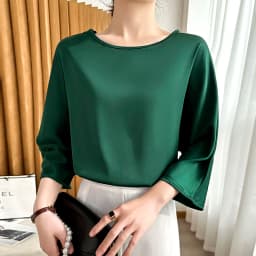 Summer New Short-Sleeved Acetic Acid Satin Round Neck Loose Joker T-Shirt Women's Mid-Sleeve Five-Point Sleeve Jacket Short