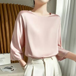 Summer New Short-Sleeved Acetic Acid Satin Round Neck Loose Joker T-Shirt Women's Mid-Sleeve Five-Point Sleeve Jacket Short