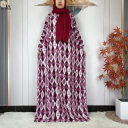 2024Latest Muslim Abayas For Women Ramadan Prayer Maxi Dubai Turkey Femme Cotton Robe Floral Loose African Dress Turban Attached
