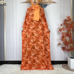 2024Latest Muslim Abayas For Women Ramadan Prayer Maxi Dubai Turkey Femme Cotton Robe Floral Loose African Dress Turban Attached