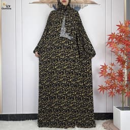 2024Latest Muslim Abayas For Women Ramadan Prayer Maxi Dubai Turkey Femme Cotton Robe Floral Loose African Dress Turban Attached