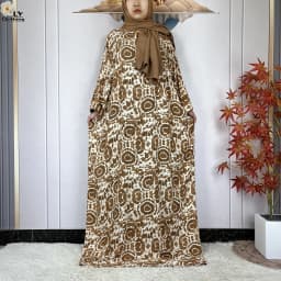 2024Latest Muslim Abayas For Women Ramadan Prayer Maxi Dubai Turkey Femme Cotton Robe Floral Loose African Dress Turban Attached