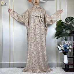 2024Latest Muslim Abayas For Women Ramadan Prayer Maxi Dubai Turkey Femme Cotton Robe Floral Loose African Dress Turban Attached