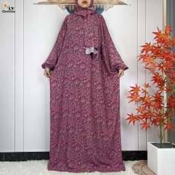 2024Latest Muslim Abayas For Women Ramadan Prayer Maxi Dubai Turkey Femme Cotton Robe Floral Loose African Dress Turban Attached