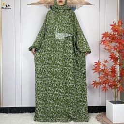 2024Latest Muslim Abayas For Women Ramadan Prayer Maxi Dubai Turkey Femme Cotton Robe Floral Loose African Dress Turban Attached