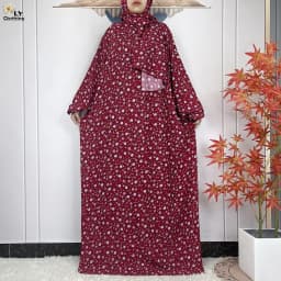 2024Latest Muslim Abayas For Women Ramadan Prayer Maxi Dubai Turkey Femme Cotton Robe Floral Loose African Dress Turban Attached