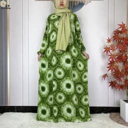 2024Latest Muslim Abayas For Women Ramadan Prayer Maxi Dubai Turkey Femme Cotton Robe Floral Loose African Dress Turban Attached