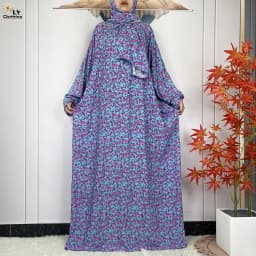 2024Latest Muslim Abayas For Women Ramadan Prayer Maxi Dubai Turkey Femme Cotton Robe Floral Loose African Dress Turban Attached