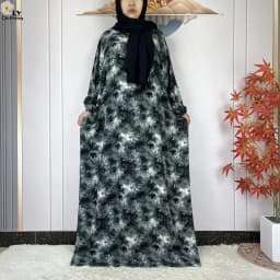2024Latest Muslim Abayas For Women Ramadan Prayer Maxi Dubai Turkey Femme Cotton Robe Floral Loose African Dress Turban Attached