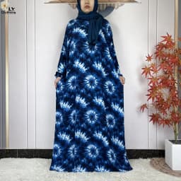2024Latest Muslim Abayas For Women Ramadan Prayer Maxi Dubai Turkey Femme Cotton Robe Floral Loose African Dress Turban Attached