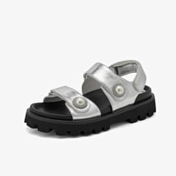 BEAUTODAY Casual Platform Sandals Women Genuine Leather Silver Solid Thick Sole Outdoor Summer Beach Ladies Shoes Handmade 38537