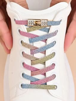 1 Pair Rhinestone Buckle Elastic No Tie Shoelaces Candy Colors Shoe Laces Suitable for Sneakers and Sports Shoes Flat Shoelace
