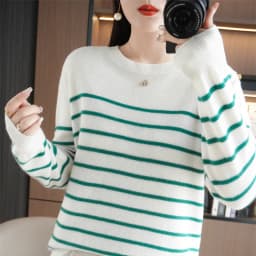 Spring And Autumn Striped Sweater Women's New Loose Crew-Neck Pullover Long Sleeve With Bottom Wool Sweater2024