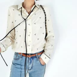 Birdtree 100%Real Silk Women Lace-up Shirt Bow Collar Vintage Print Long Sleeve Commute Blouse Office Lady 2024 Spring T41115QM