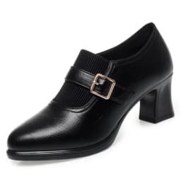 Autumn Fashion Comfort Deep Mouth Soft Leather Shoes Women Pumps 2024 Spring Block Heels Shoes for Office Mom Model Daily