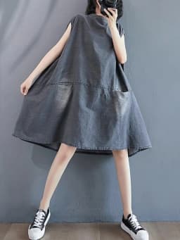 Amax luluE 2026 Summer Womens Fashion Sleeveless Loose Denim Mini Dresses Ladies Luxury Casual Vintage Oversized Cotton Vestidos