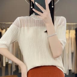 Summer Lace Stitching Ice Silk Knitted Short Sleeve T-Shirt Women Loose Solid Color Mesh Half Sleeve Blouse Thin