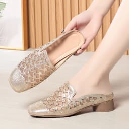 Summer 2024 Fashion Rhinestone Close Head Cutout Slippers Women Mules Breathable Slingback Soft Bottom  Casual Shoes